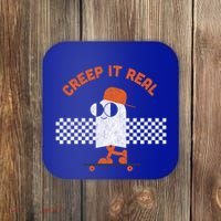 Halloween Retro Ghost On Skateboard Creep It Real Cool Gift Coaster thumb 0