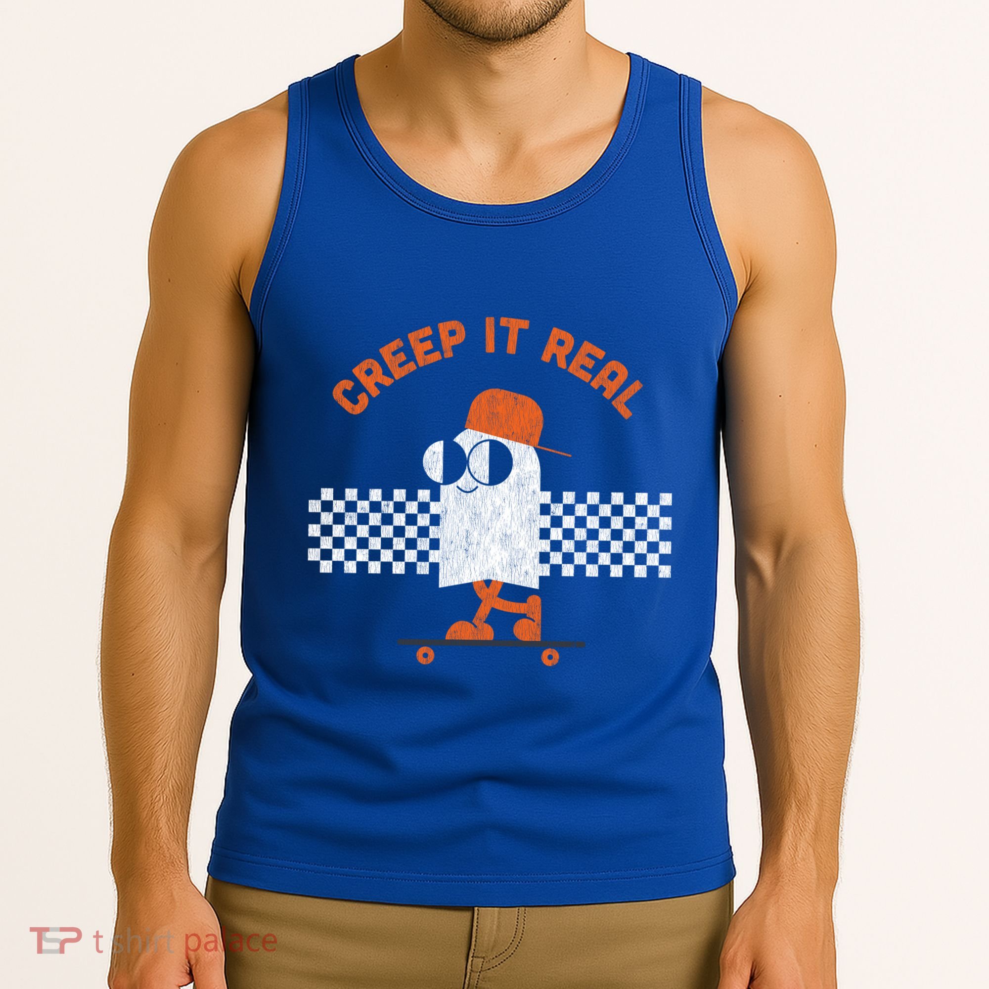 Halloween Retro Ghost On Skateboard Creep It Real Cool Gift Tank Top