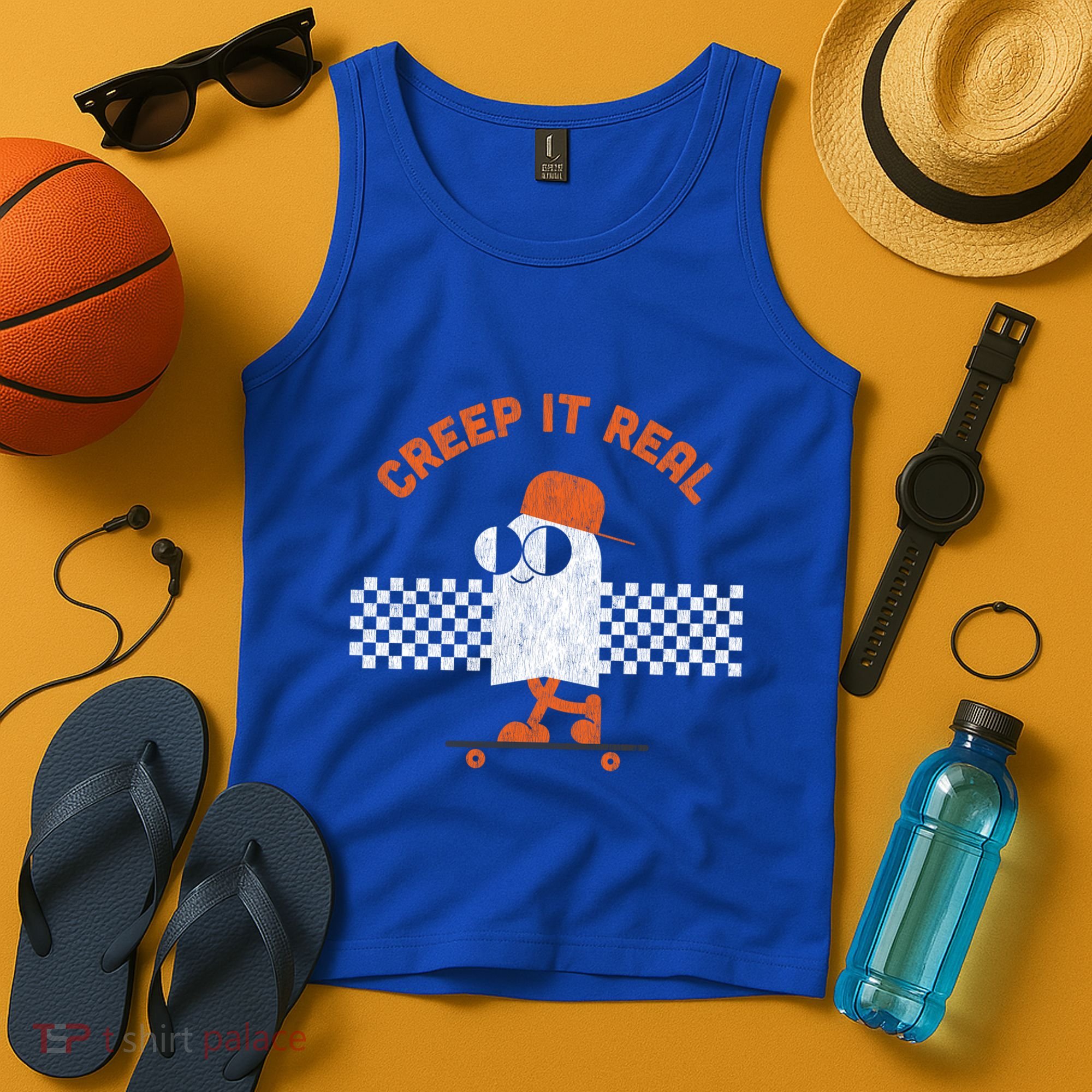 Halloween Retro Ghost On Skateboard Creep It Real Cool Gift Tank Top