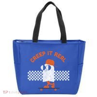 Halloween Retro Ghost On Skateboard Creep It Real Cool Gift Tote Bag thumb 0