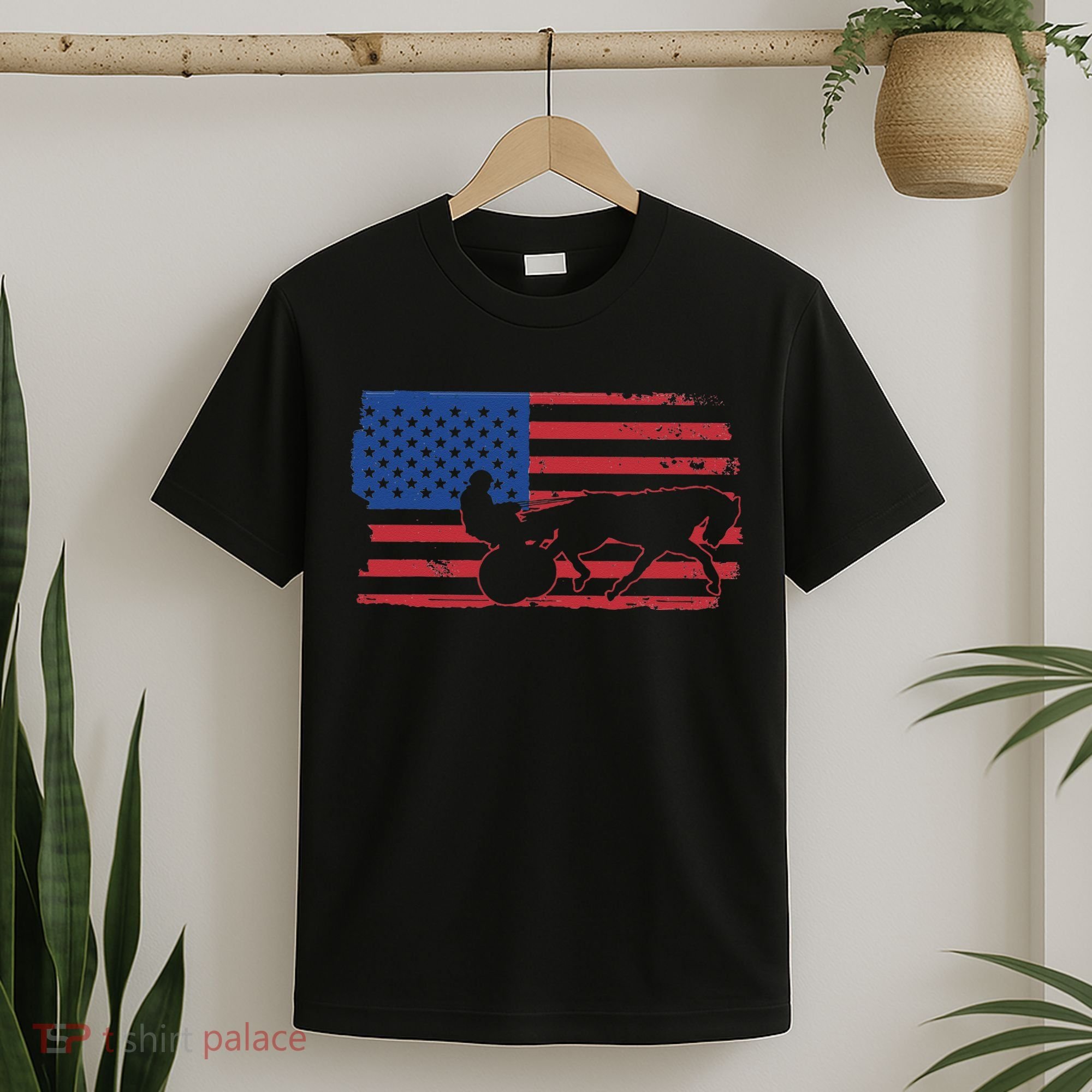 Horse Racing Harness Racing USA Flag Trotter Pacer T-Shirt