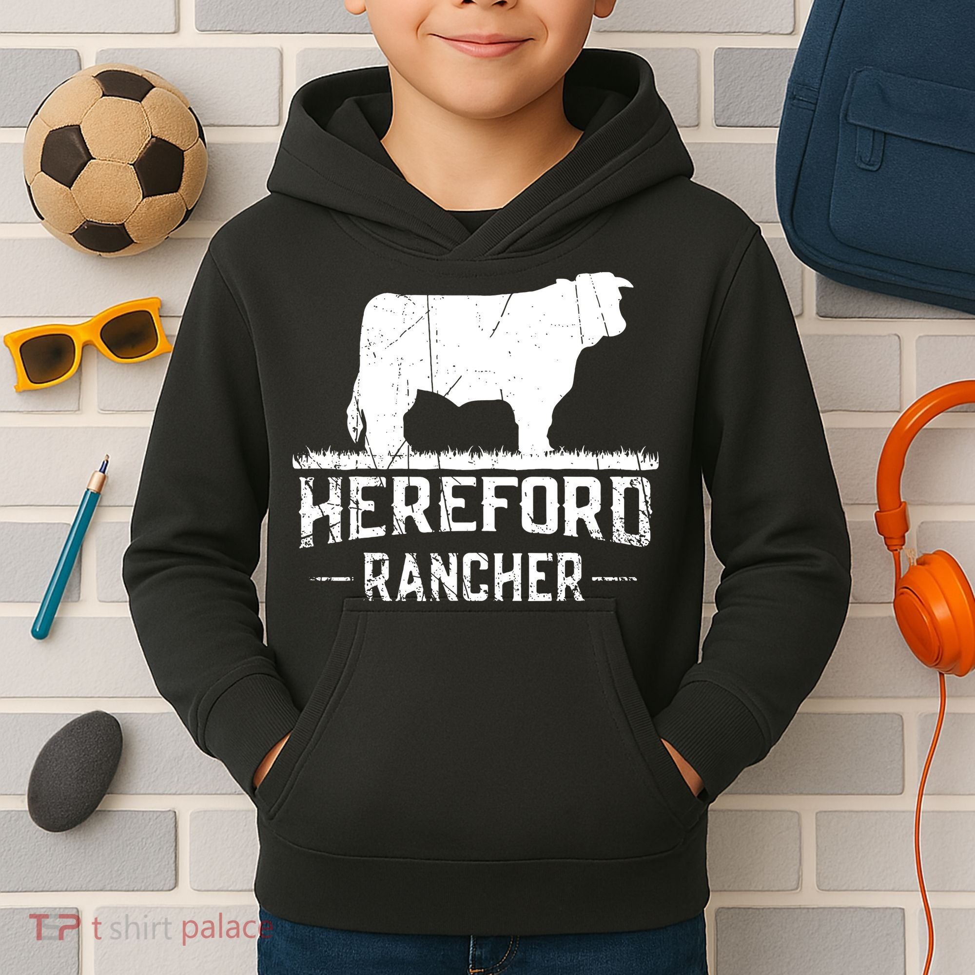Hereford Rancher Hereford Cow For Cattle Farmer Kids Hoodie