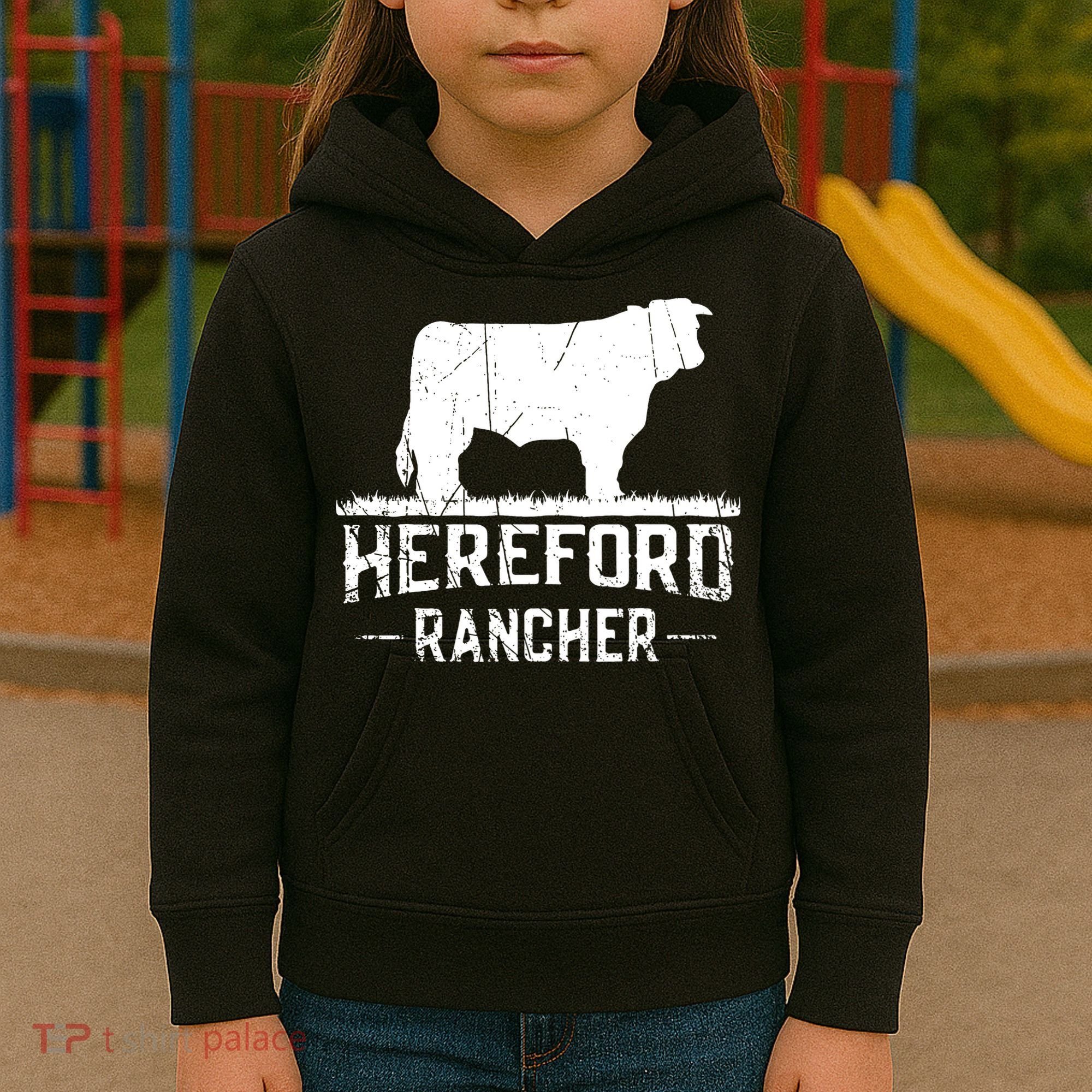 Hereford Rancher Hereford Cow For Cattle Farmer Kids Hoodie