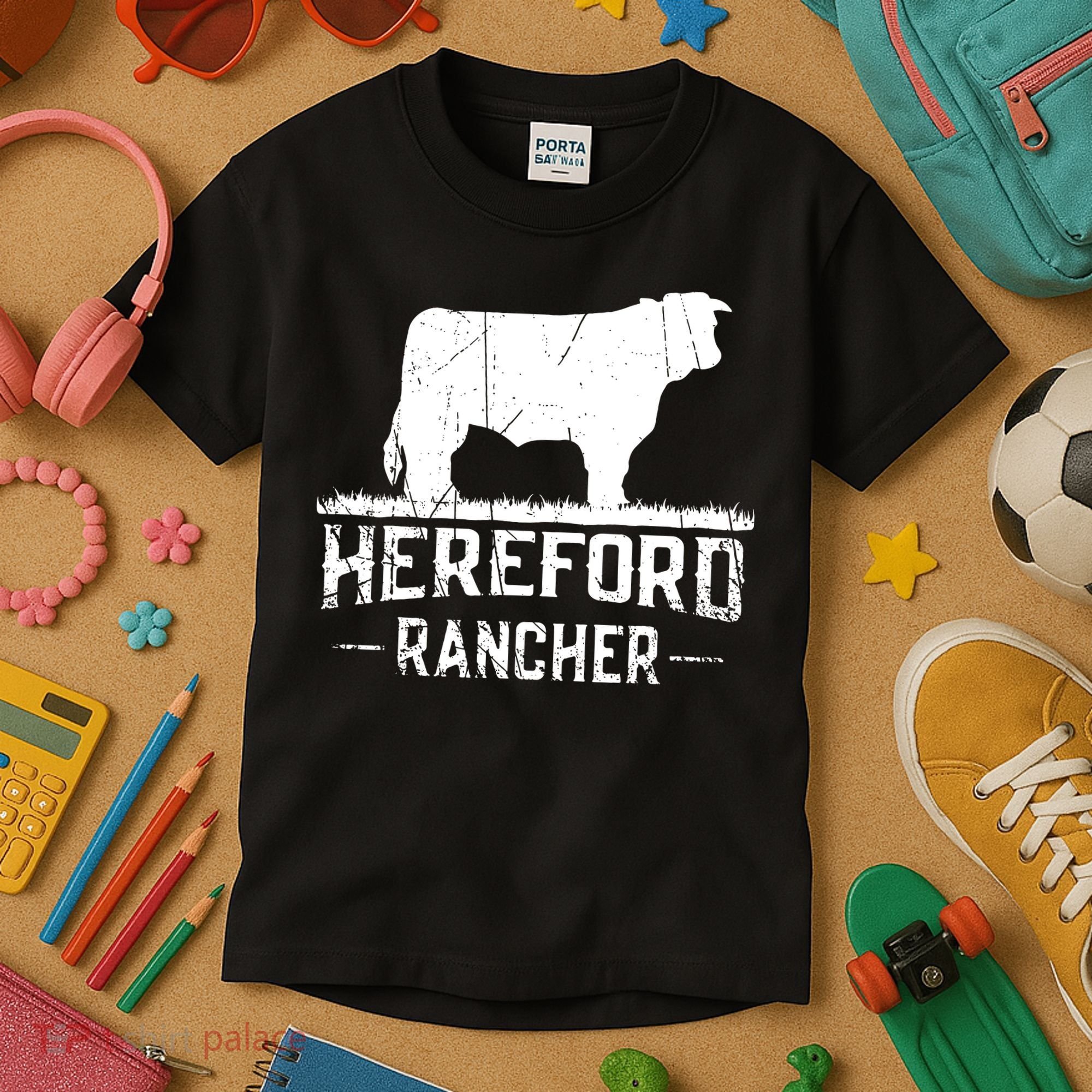 Hereford Rancher Hereford Cow For Cattle Farmer Kids T-Shirt