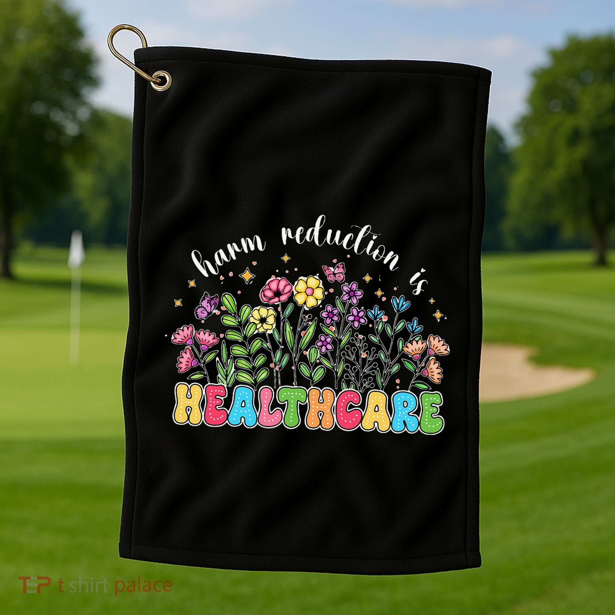 Harm Reduction Is Healthcare Overdose Awareness Day Groovy Golf Towel