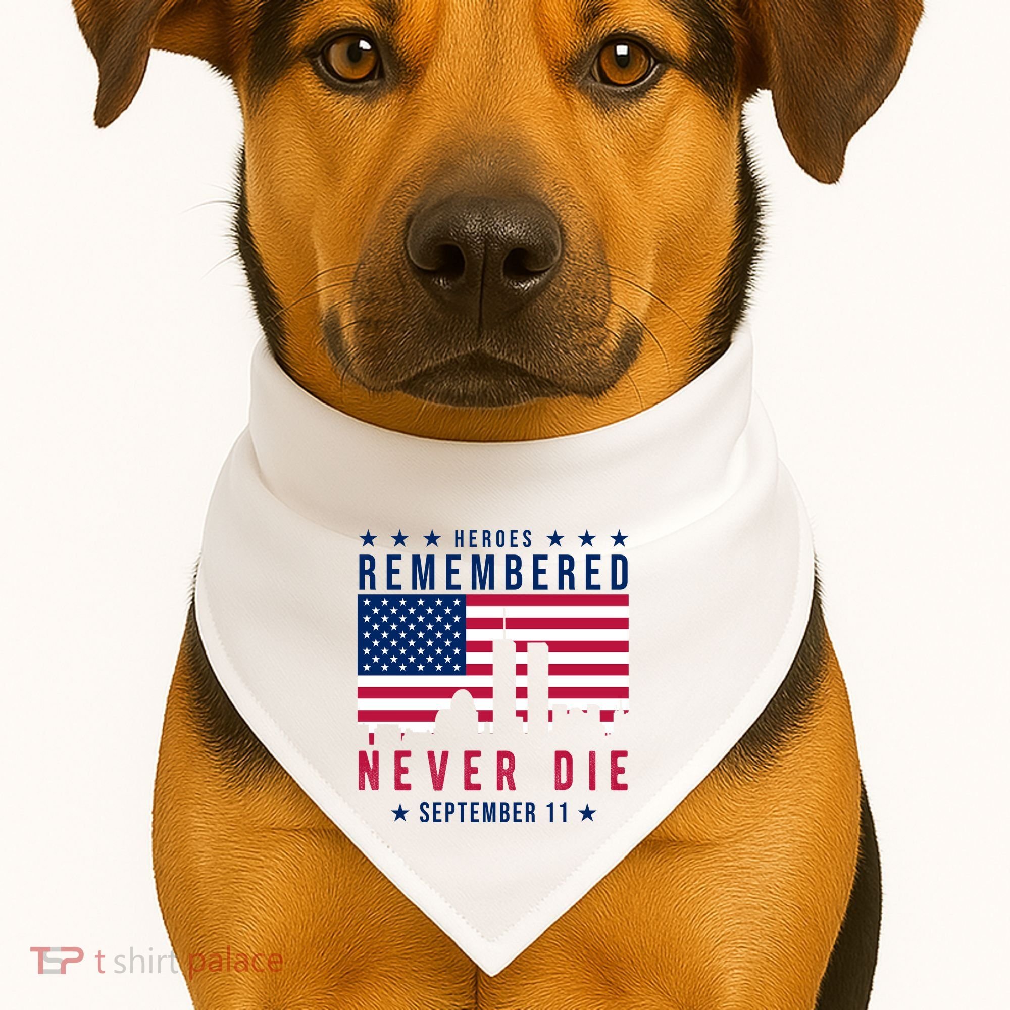 Heroes Remembered Never Die 911 American Flag USA-Made Doggie Bandana