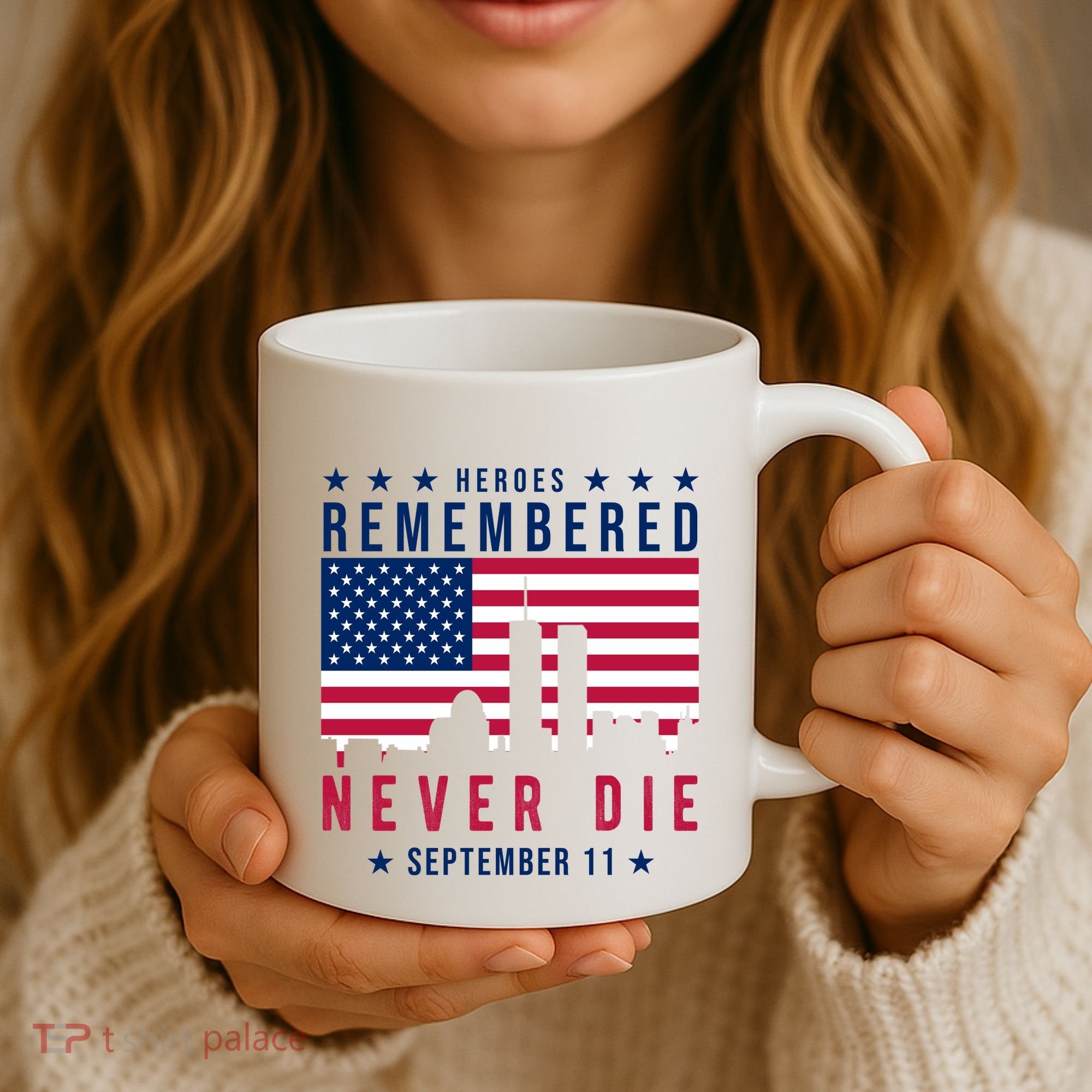 Heroes Remembered Never Die 911 American Flag Coffee Mug