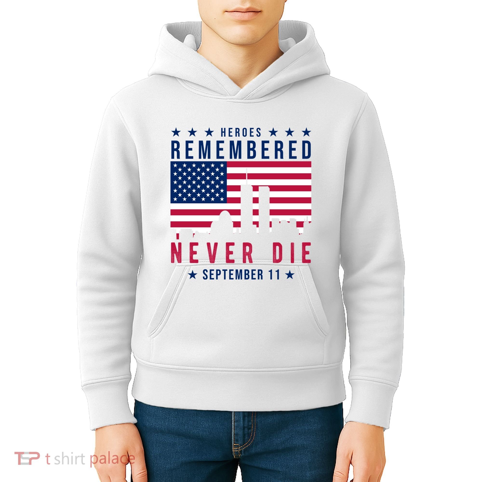 Heroes Remembered Never Die 911 American Flag Kids Hoodie