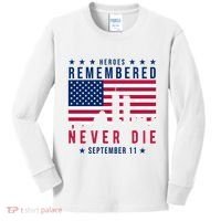 Heroes Remembered Never Die 911 American Flag Kids Long Sleeve Shirt thumb 0