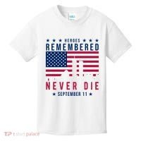 Heroes Remembered Never Die 911 American Flag Kids T-Shirt thumb 0