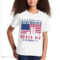 Heroes Remembered Never Die 911 American Flag Kids T-Shirt thumb 2