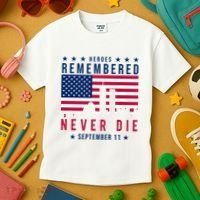 Heroes Remembered Never Die 911 American Flag Kids T-Shirt thumb 3