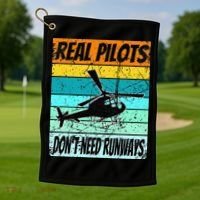 Helicopter Real Pilots Dont Need Runways Golf Towel thumb 1