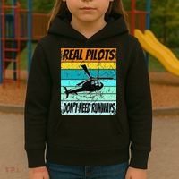 Helicopter Real Pilots Dont Need Runways Kids Hoodie thumb 3