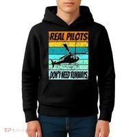 Helicopter Real Pilots Dont Need Runways Kids Hoodie thumb 4