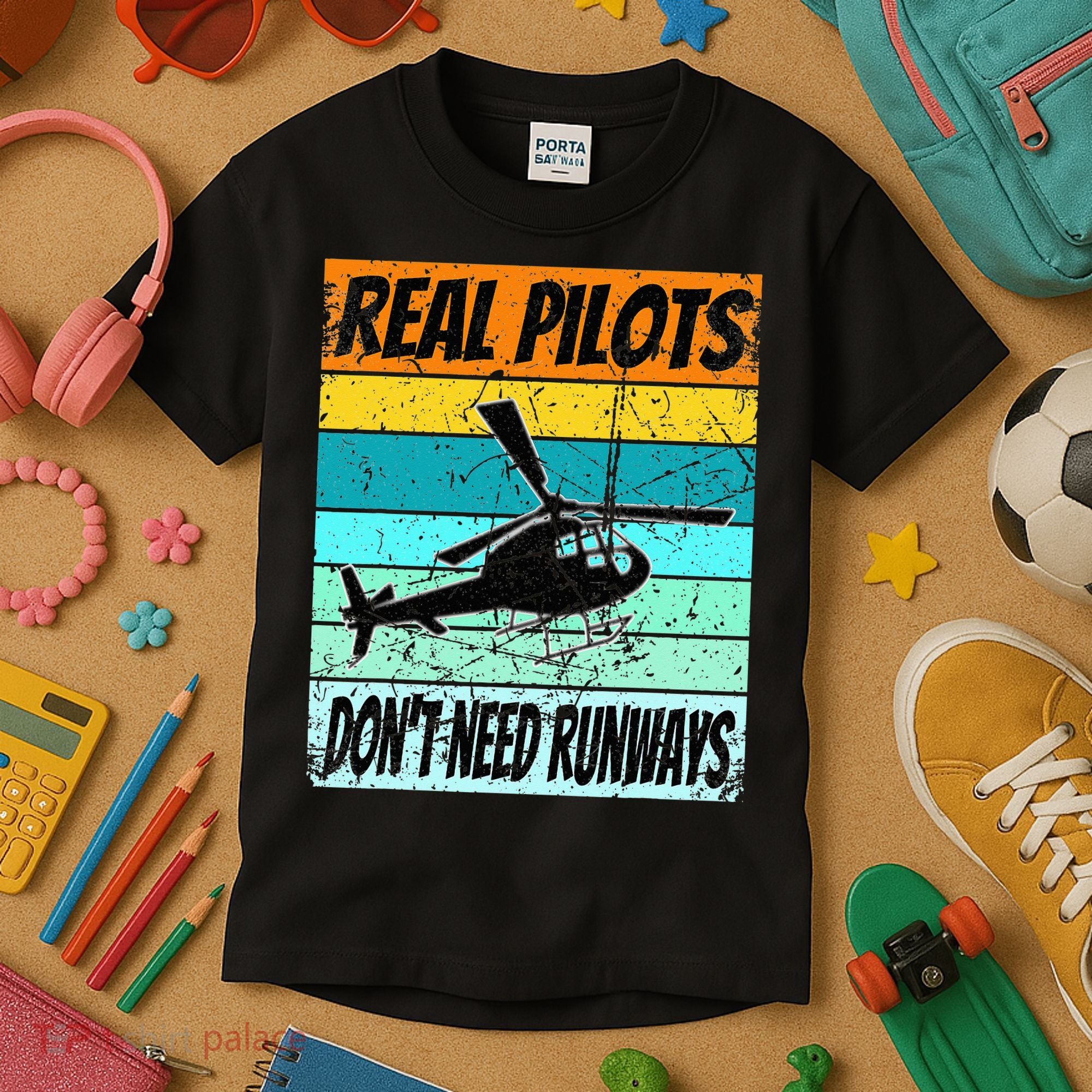 Helicopter Real Pilots Dont Need Runways Kids T-Shirt