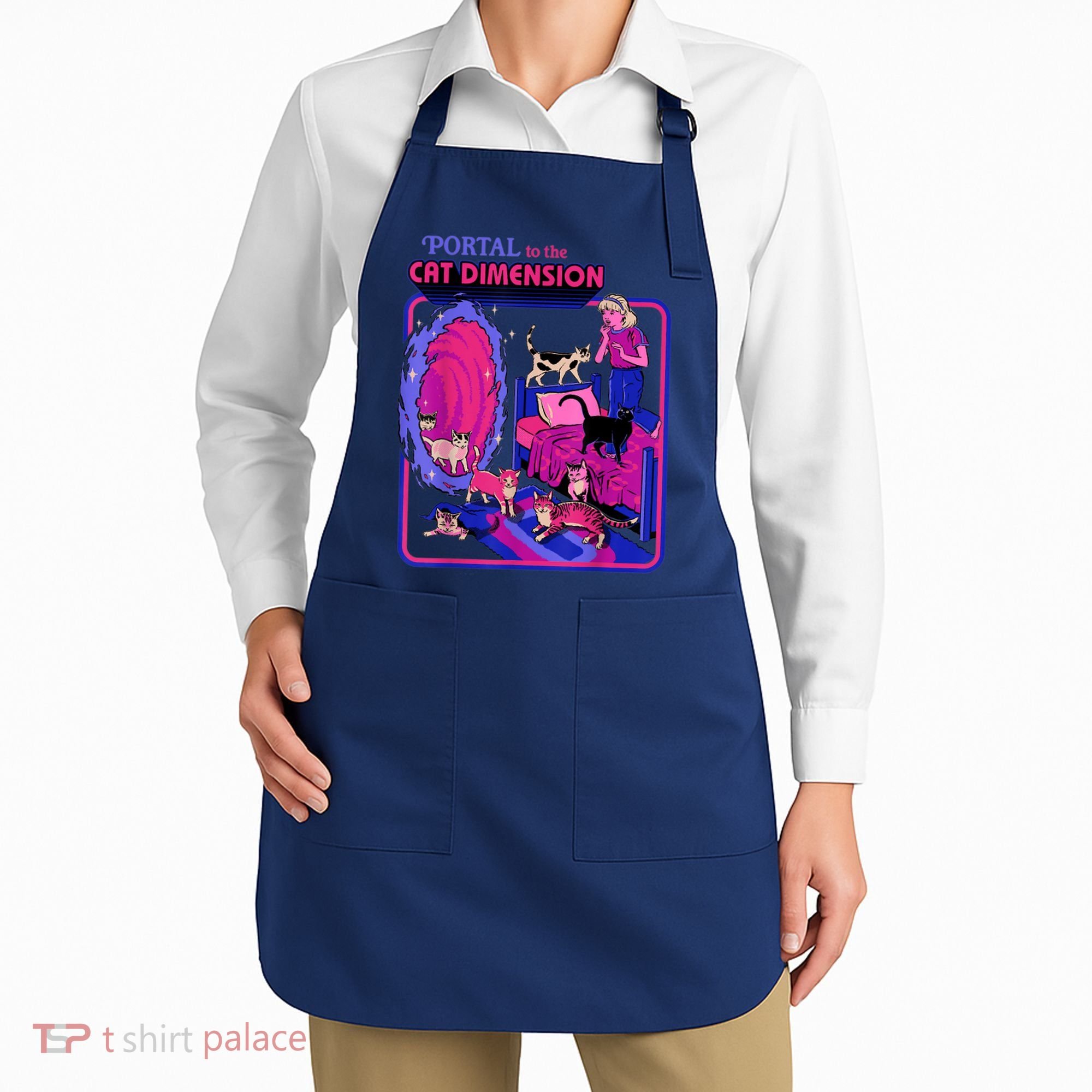 Halloween Retro Portal To The Cat Dimension Funny Apron