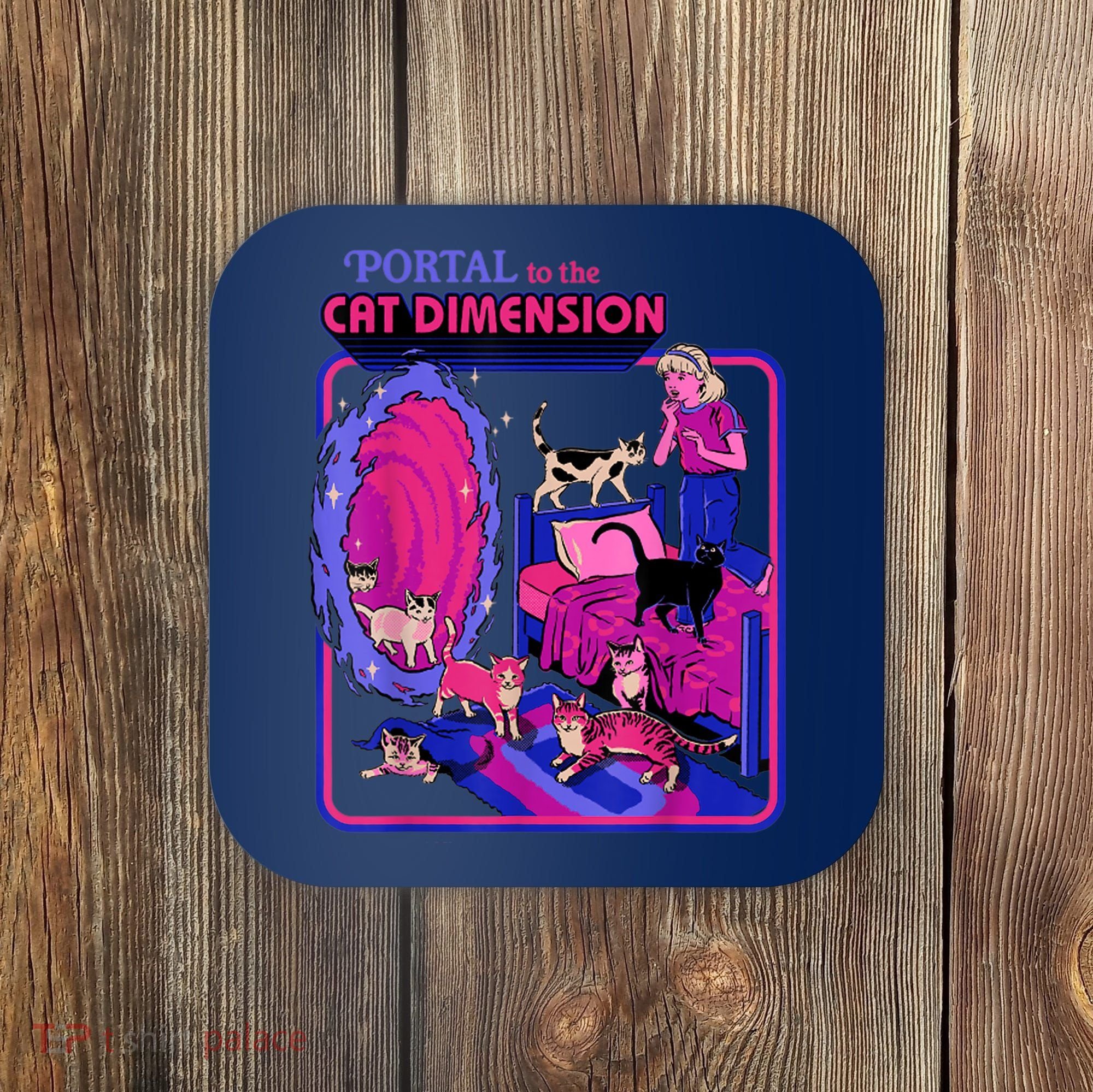 Halloween Retro Portal To The Cat Dimension Funny Coaster