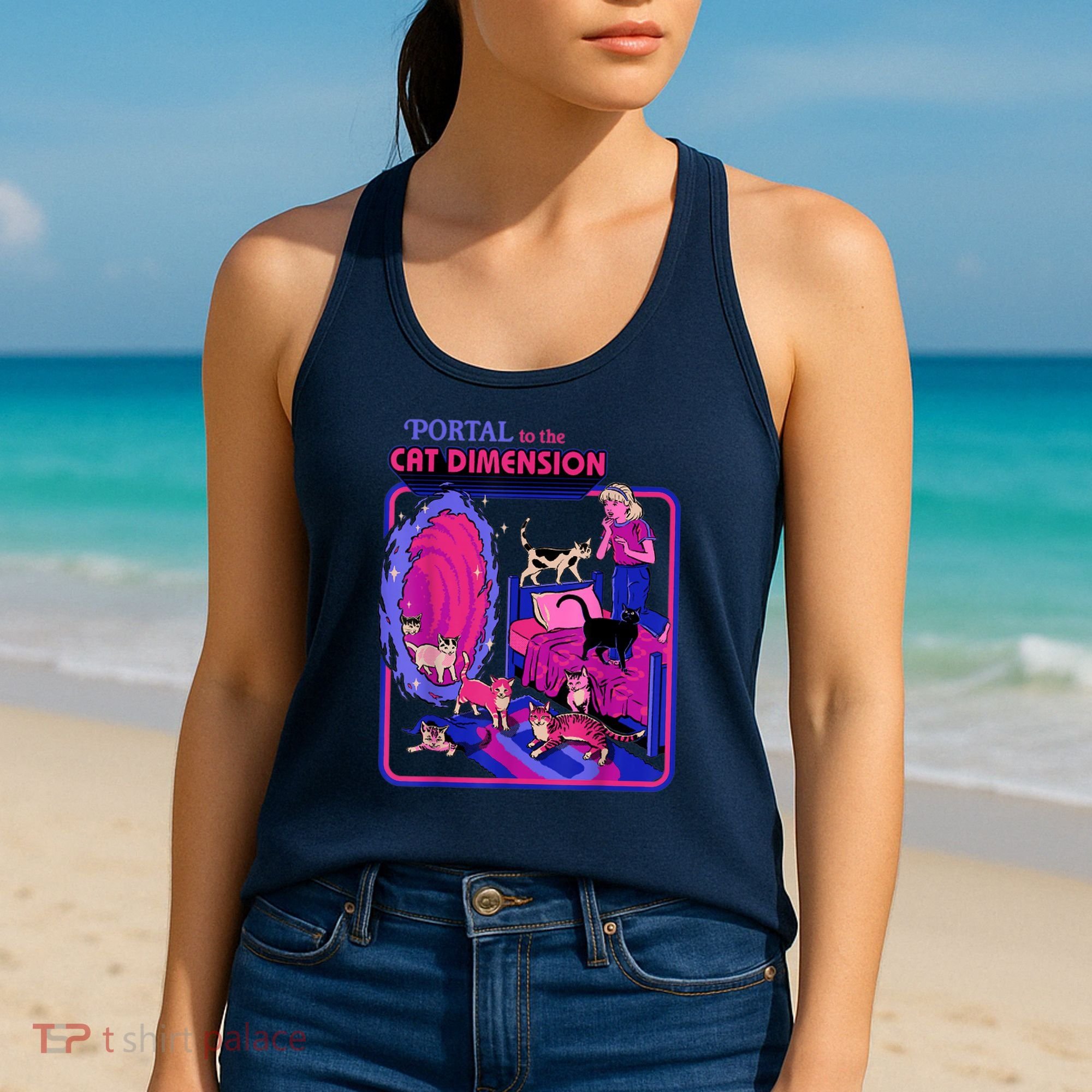 Halloween Retro Portal To The Cat Dimension Funny Women's Tank Top