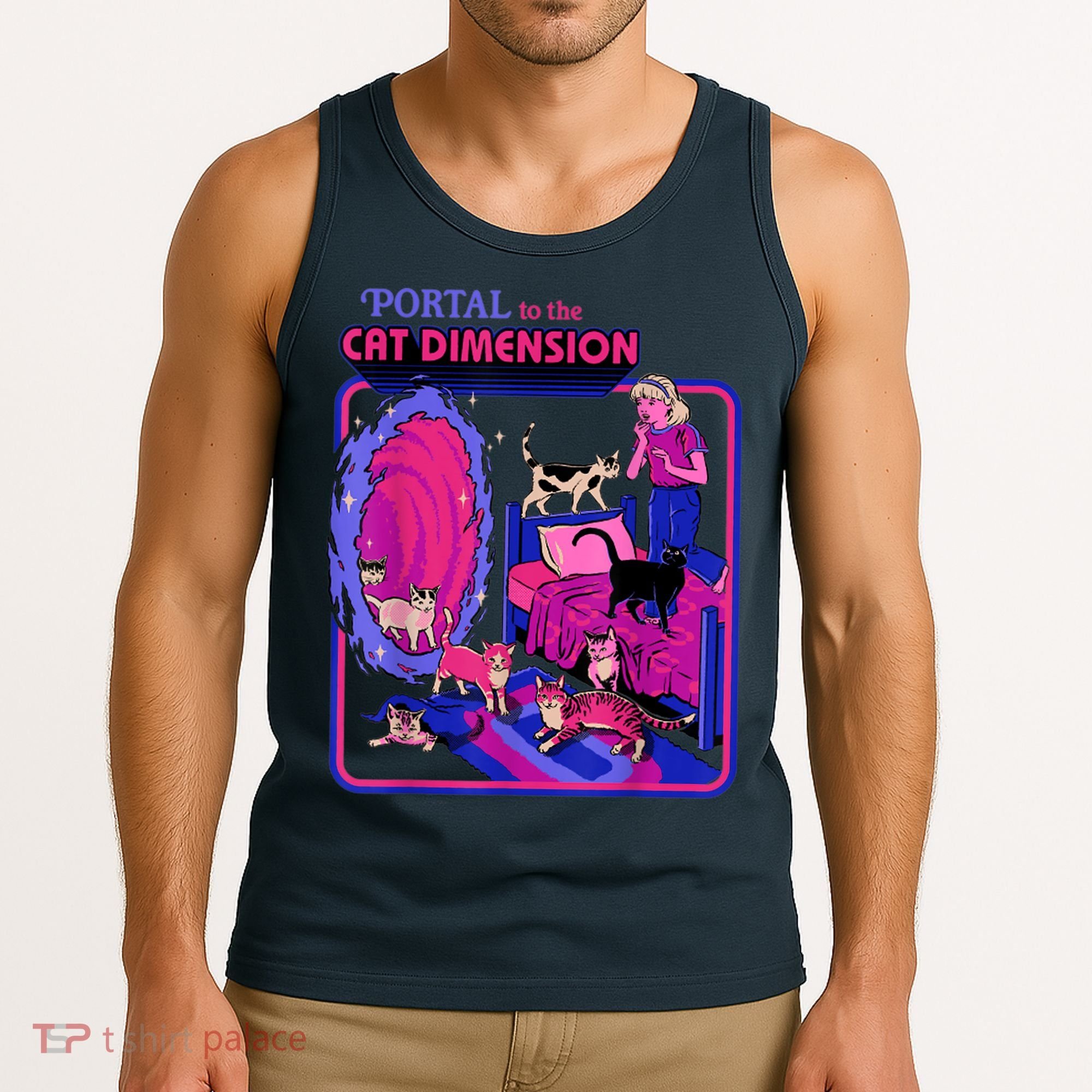 Halloween Retro Portal To The Cat Dimension Funny Tank Top
