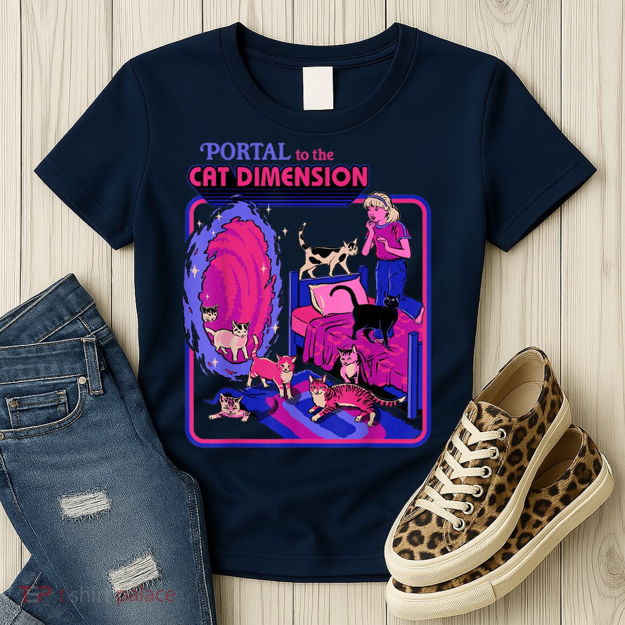 Halloween Retro Portal To The Cat Dimension Funny Women's T-Shirt