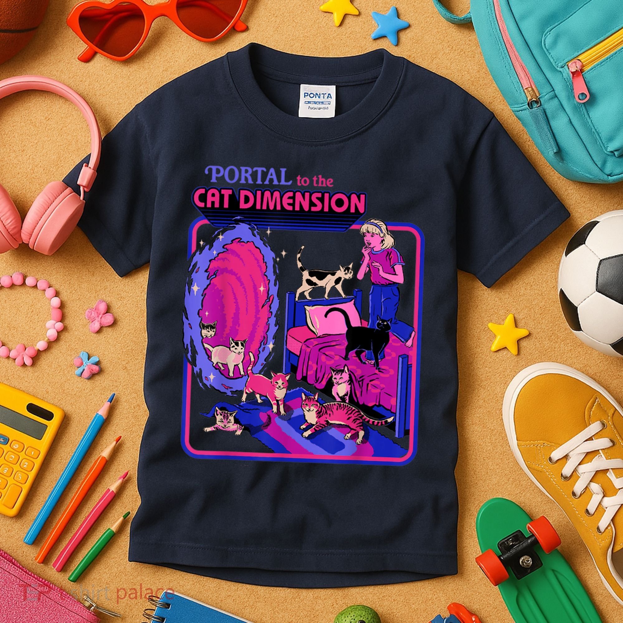 Halloween Retro Portal To The Cat Dimension Funny Kids T-Shirt