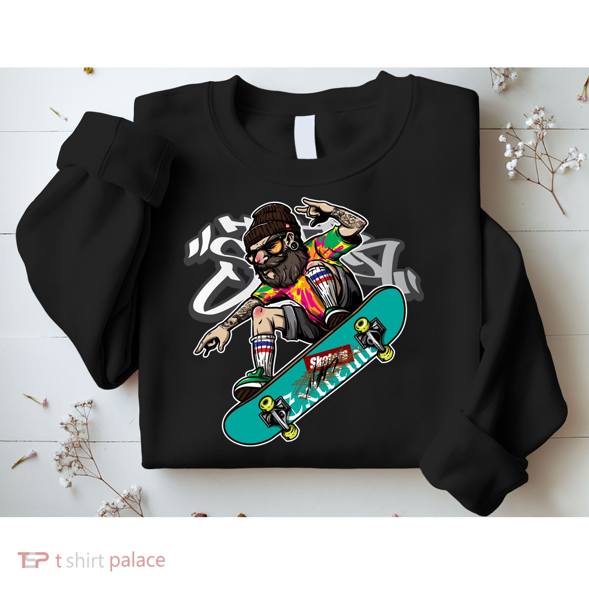 Hipster Riding Skateboard Sweatshirt