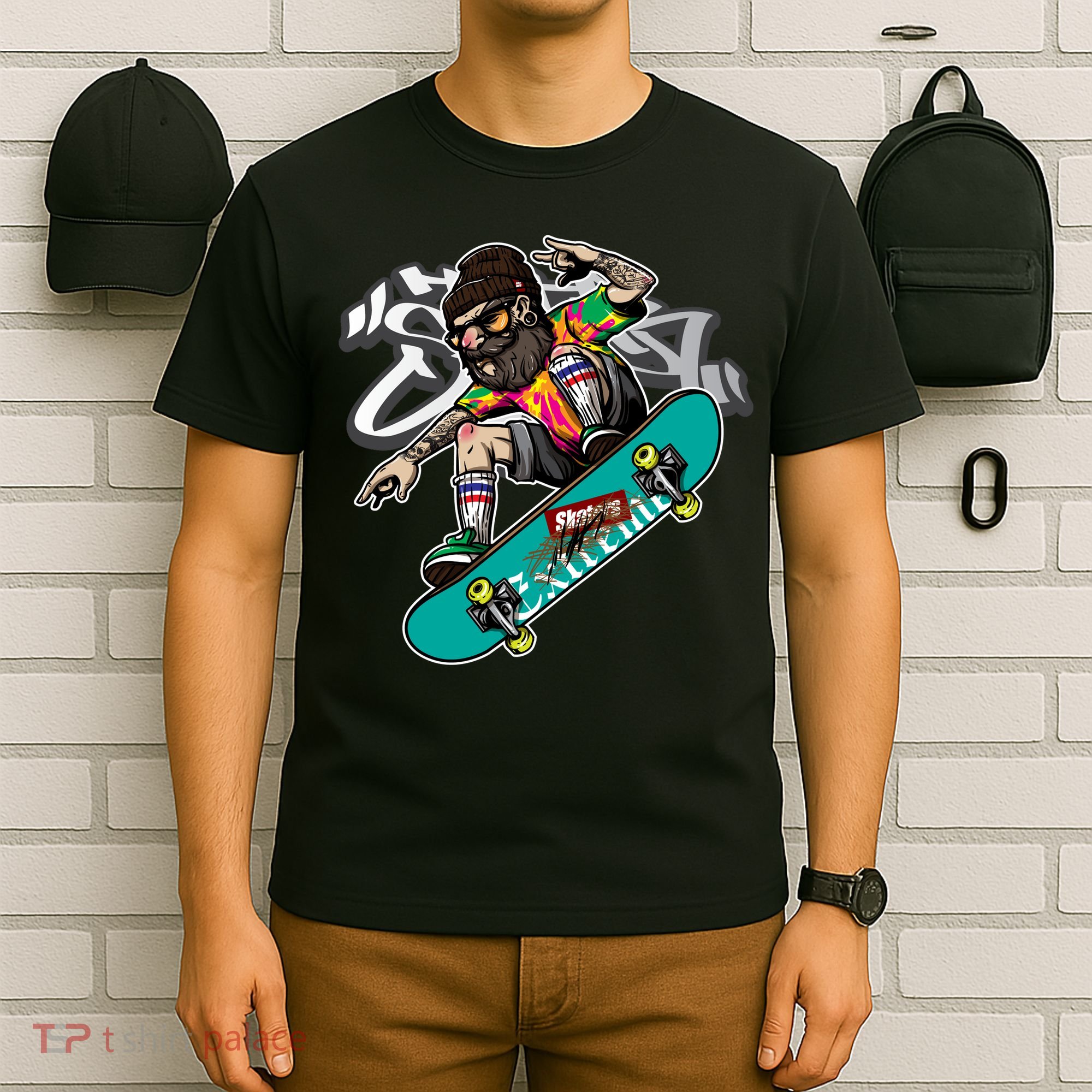 Hipster Riding Skateboard T-Shirt