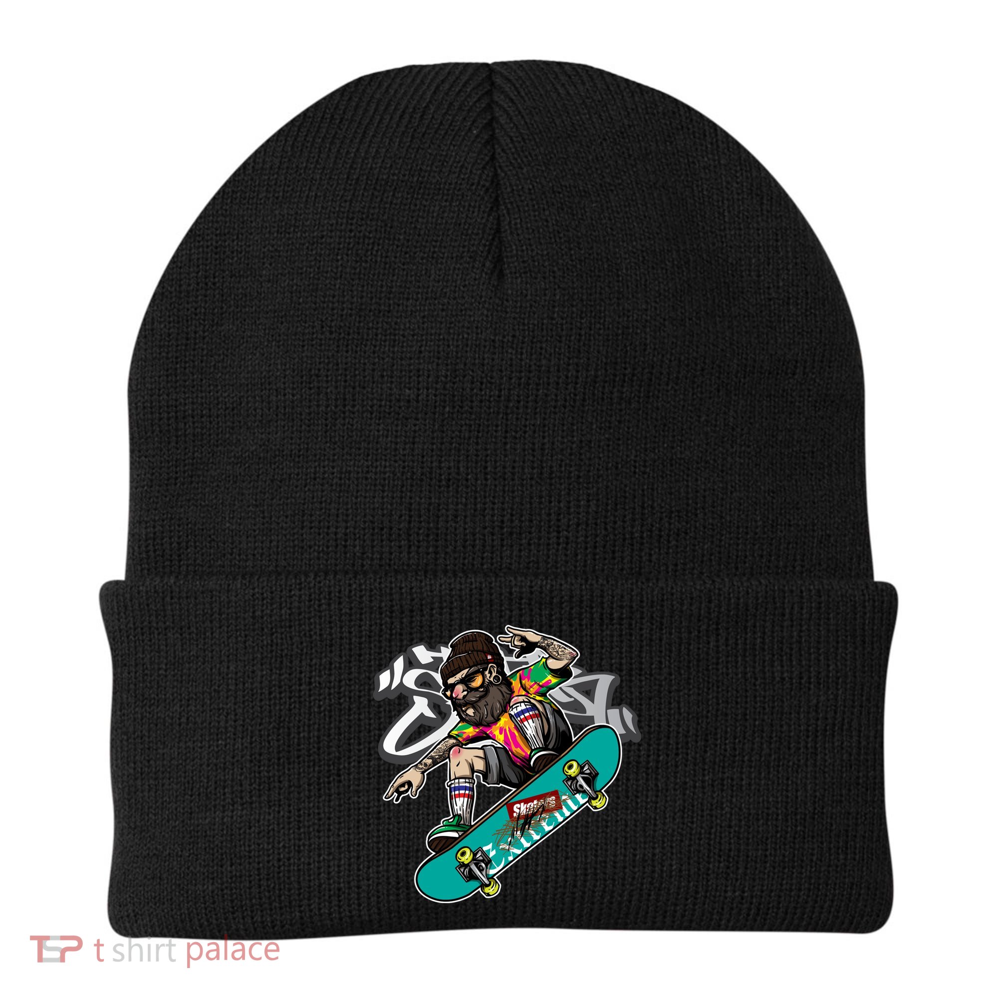Hipster Riding Skateboard Beanie
