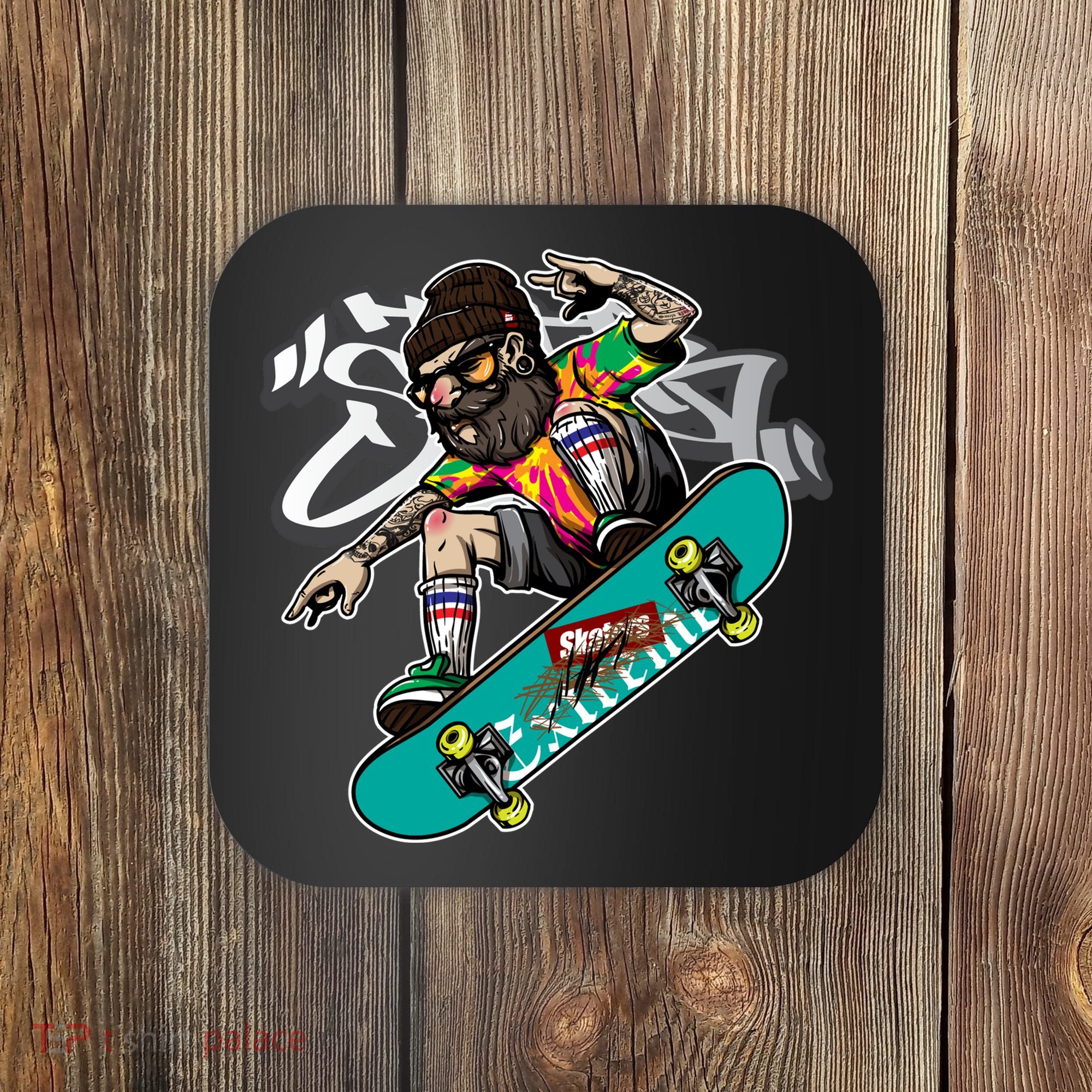 Hipster Riding Skateboard Coaster
