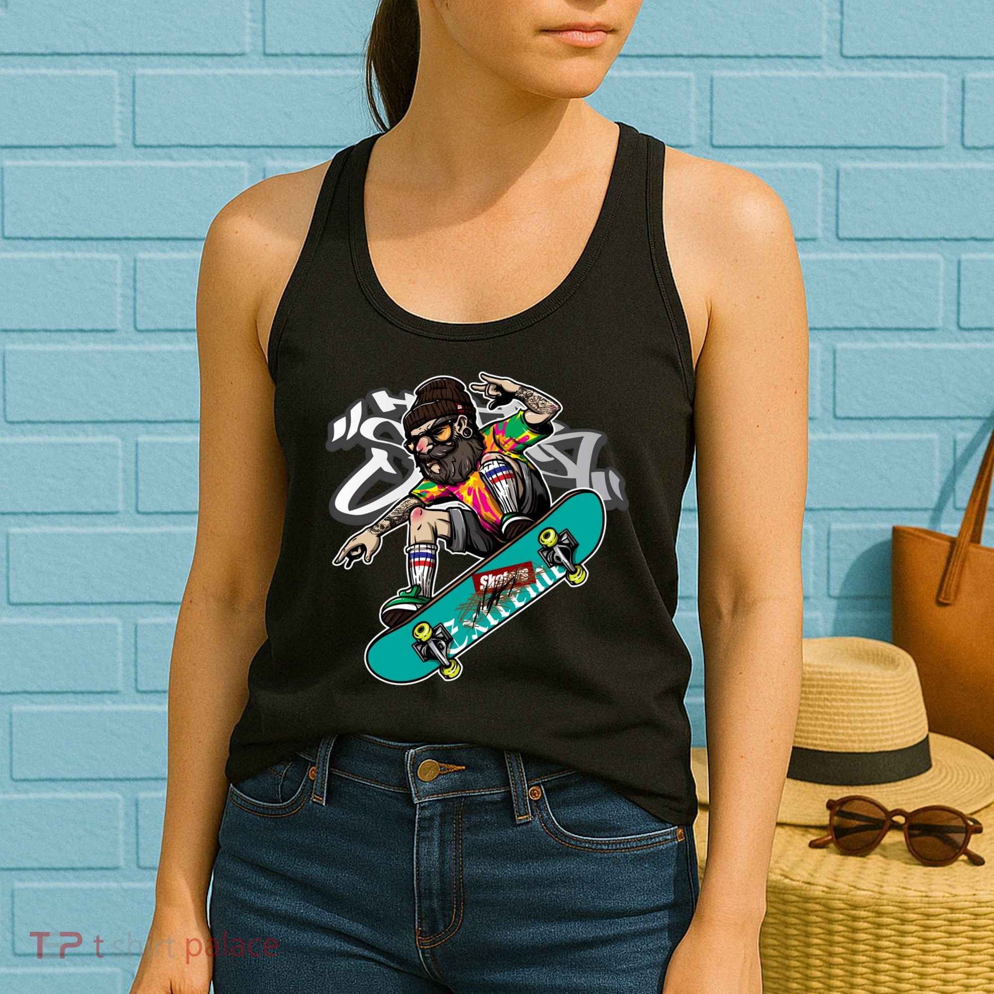 Hipster Riding Skateboard Women's Tank Top