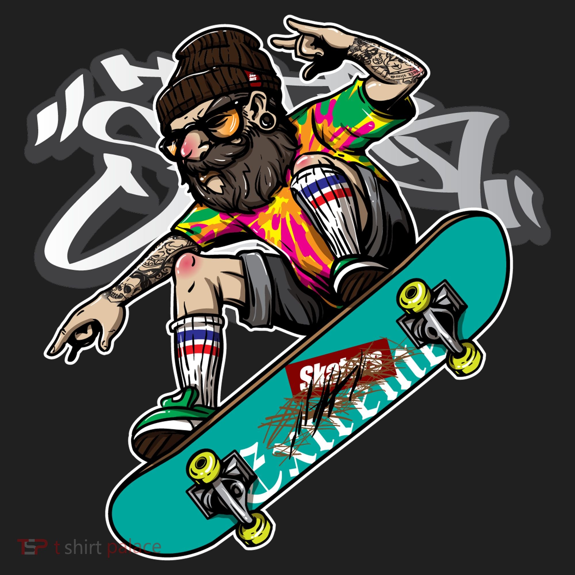 Hipster Riding Skateboard Hat