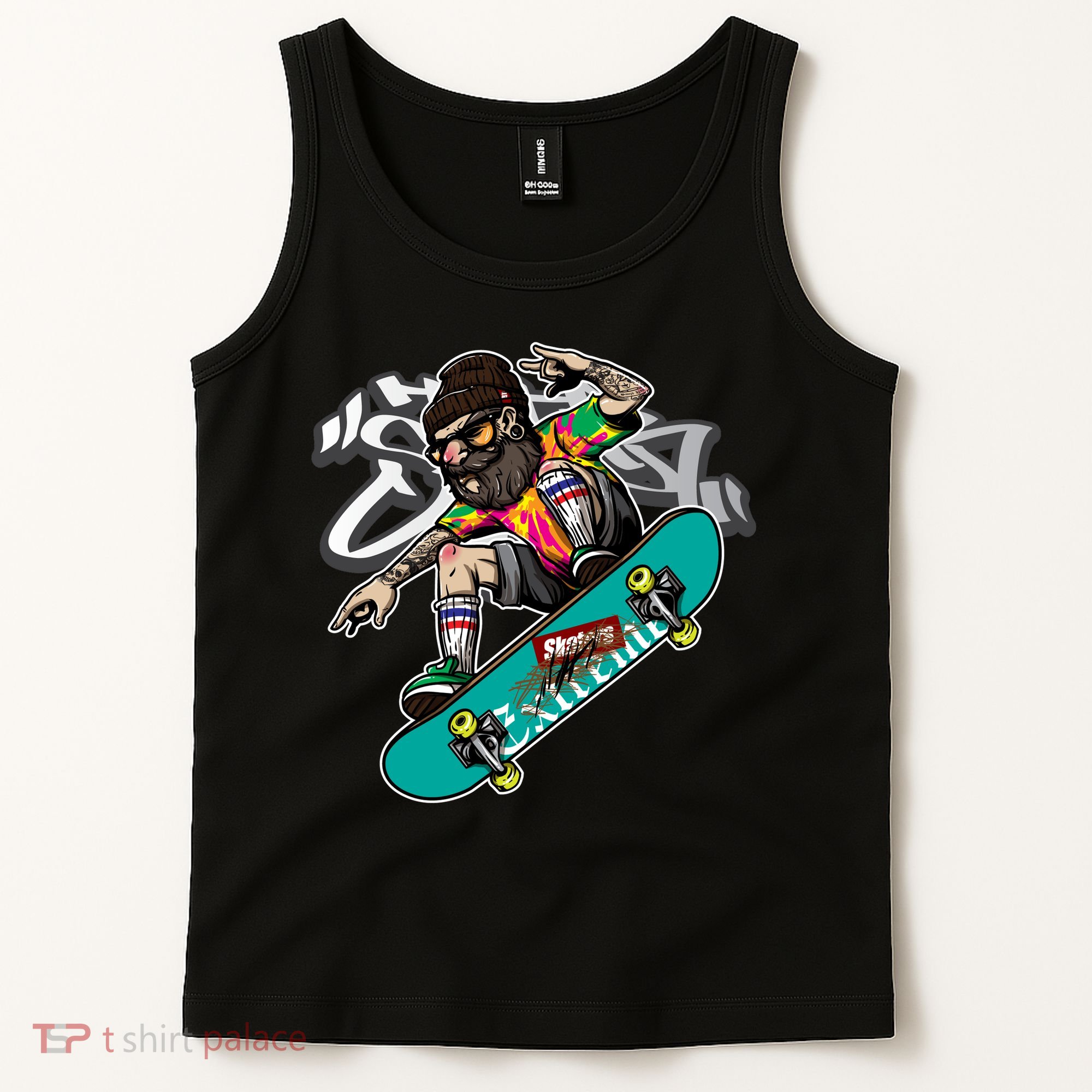 Hipster Riding Skateboard Tank Top