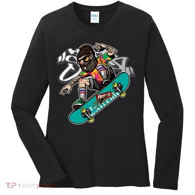 Hipster Riding Skateboard Women's Long Sleeve Shirt