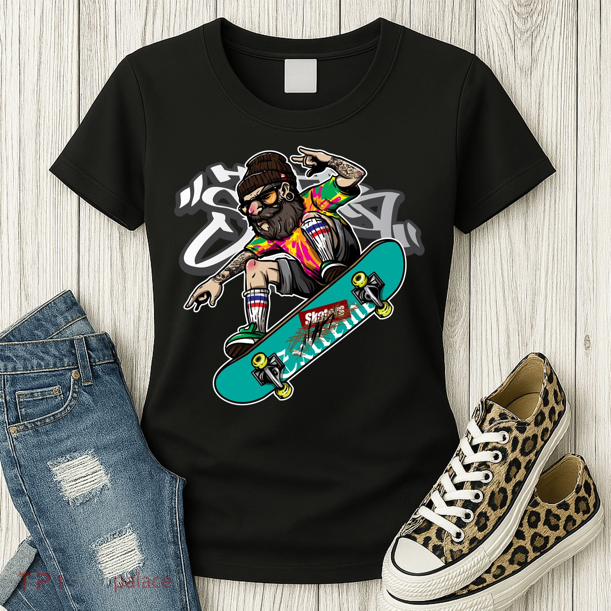 Hipster Riding Skateboard Women's T-Shirt