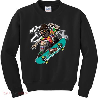 Hipster Riding Skateboard Kids Sweatshirt