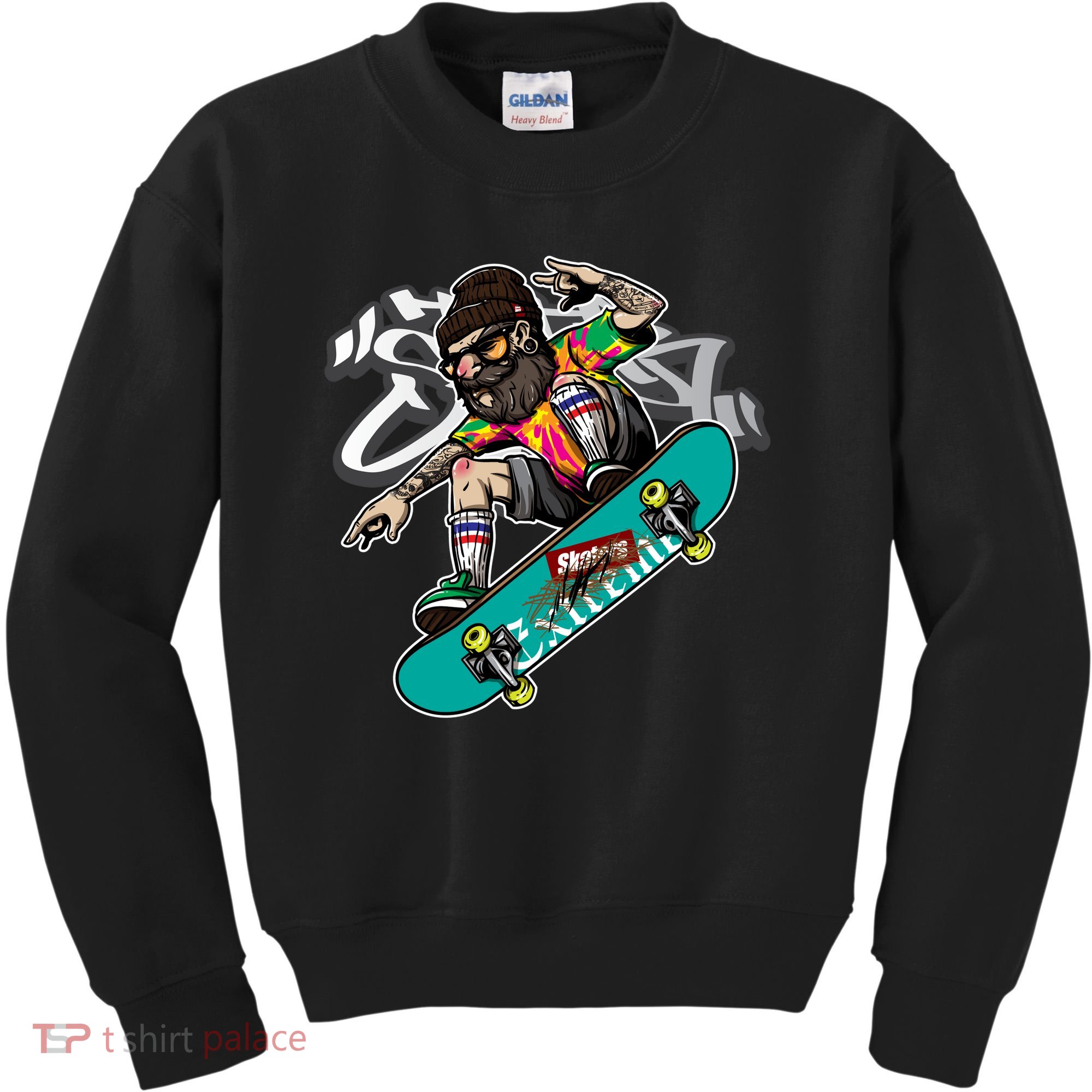 Hipster Riding Skateboard Kids Sweatshirt