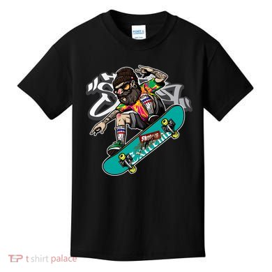 Hipster Riding Skateboard Kids T-Shirt