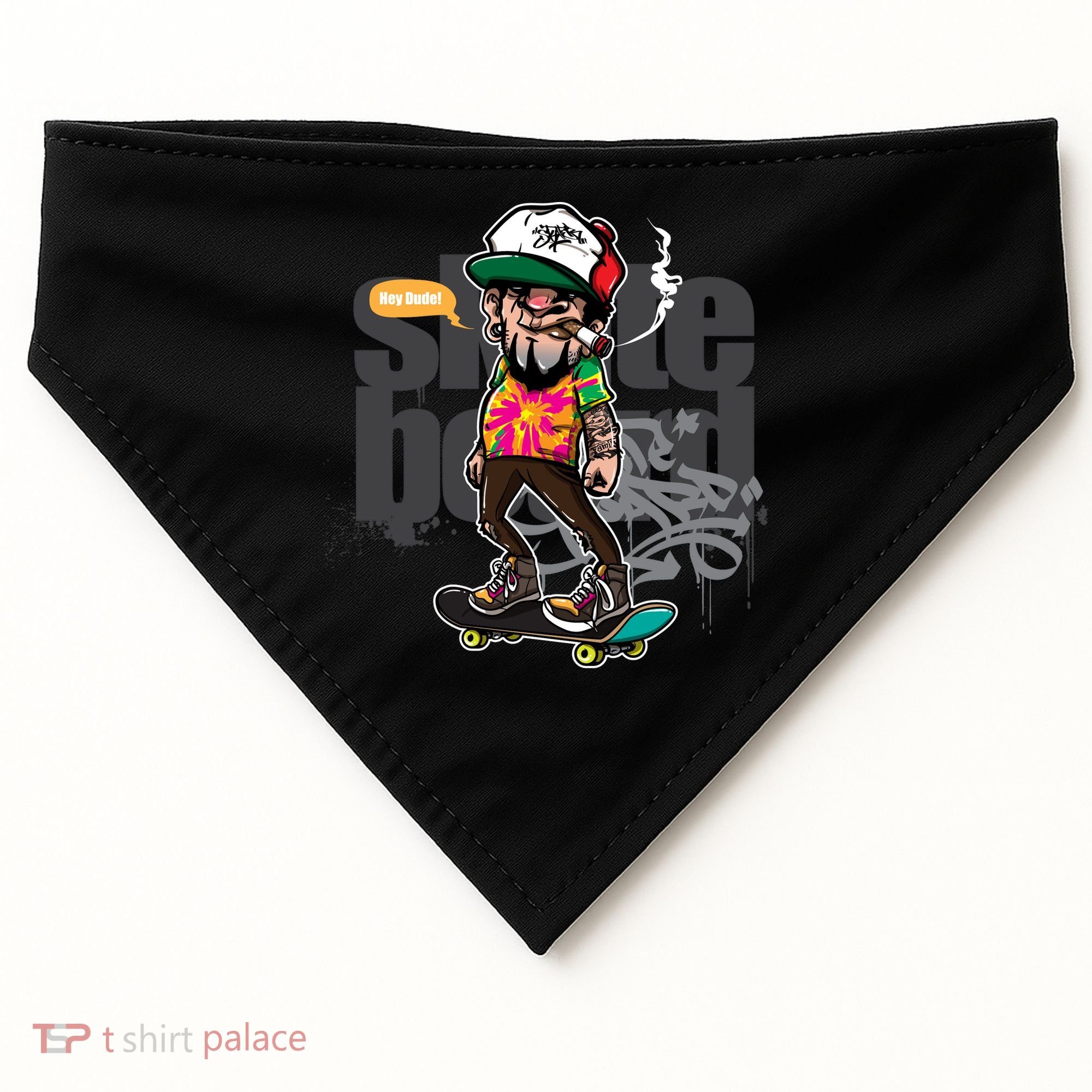 Hipster Riding Skateboard USA-Made Doggie Bandana