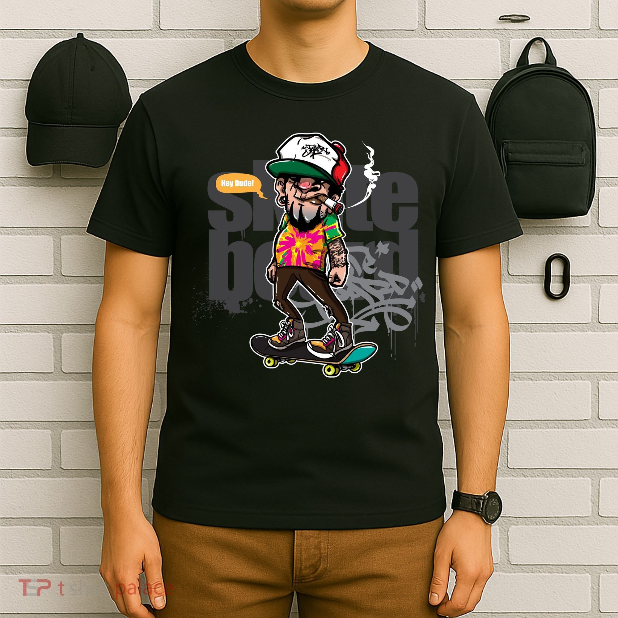 Hipster Riding Skateboard T-Shirt