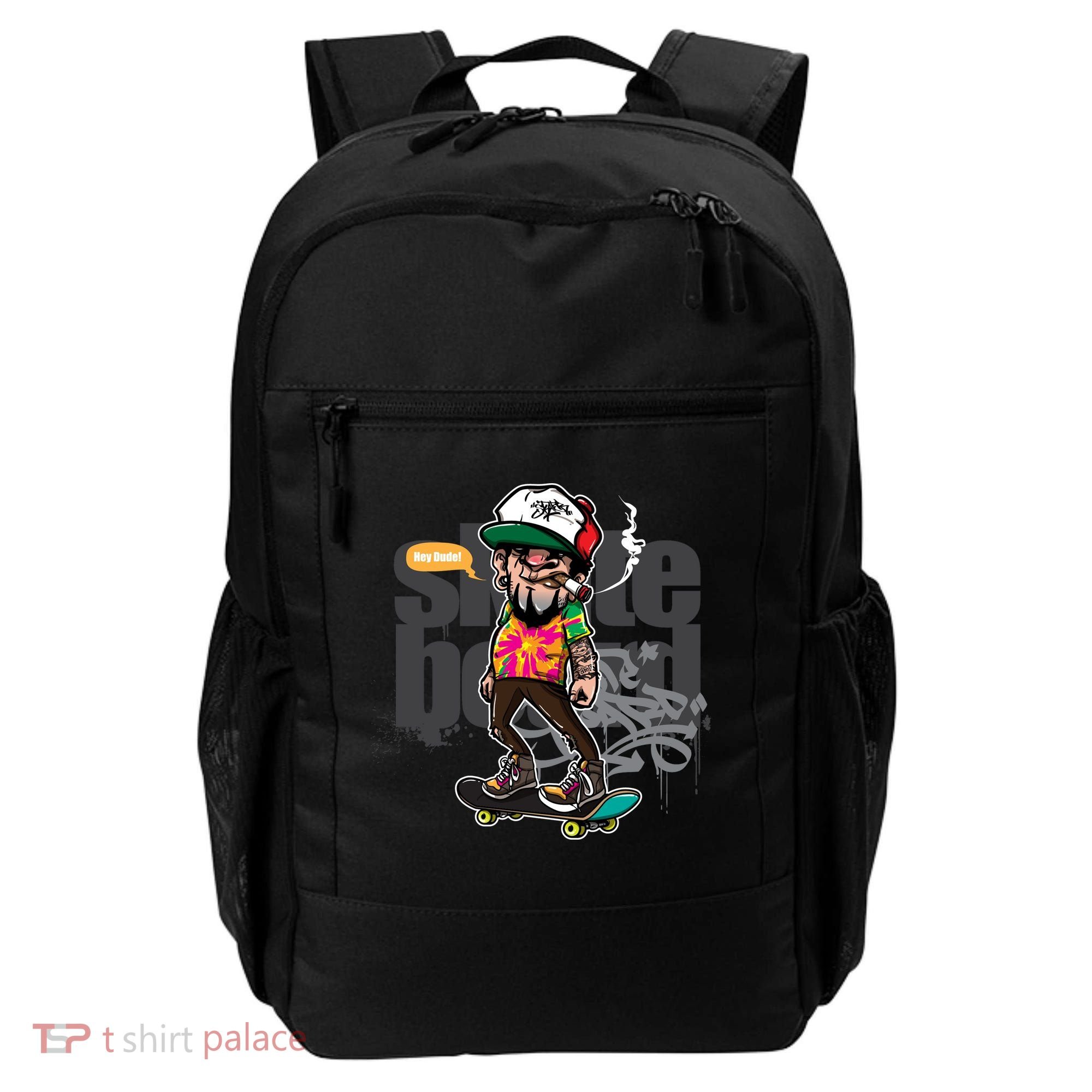 Hipster Riding Skateboard Backpack