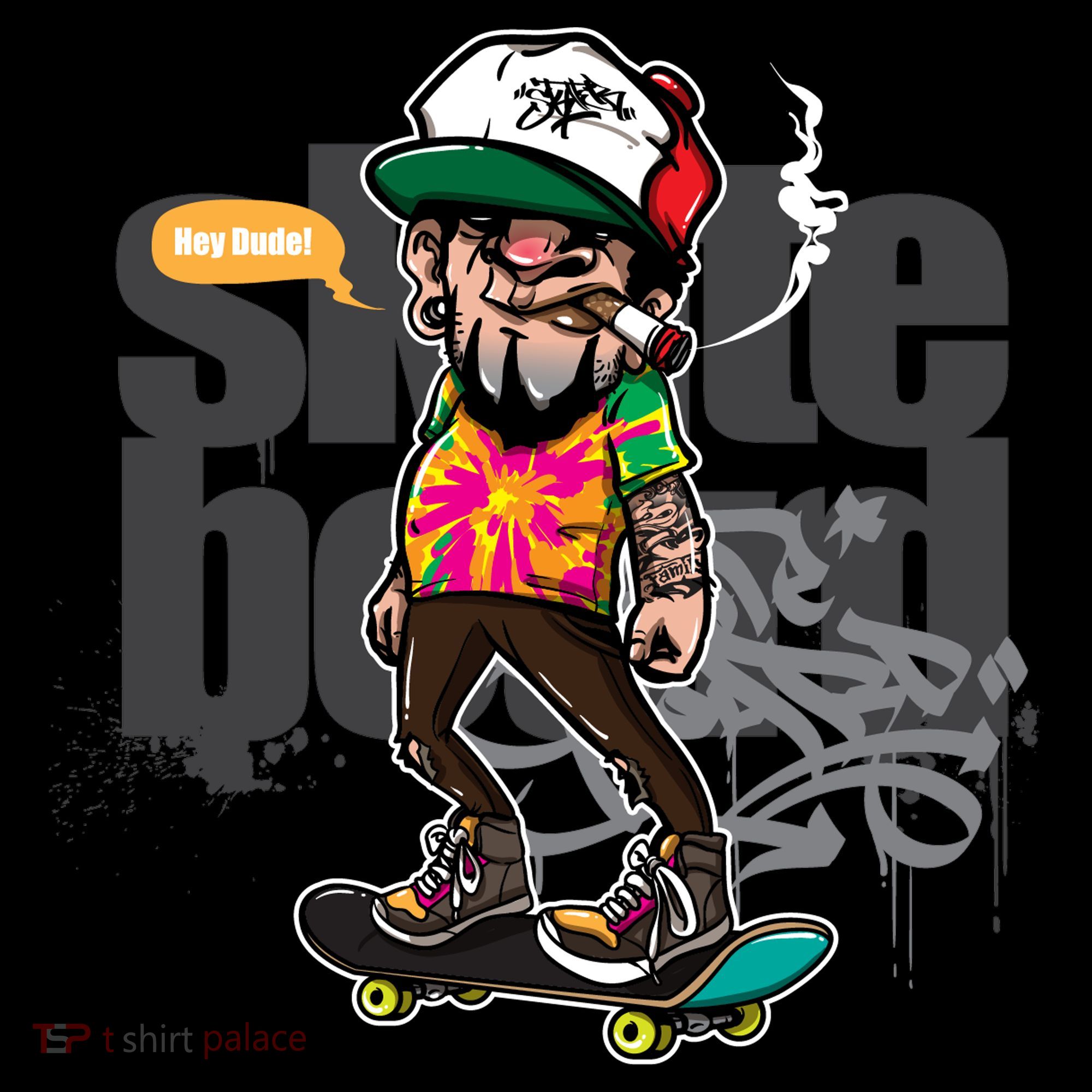 Hipster Riding Skateboard Bucket Hat