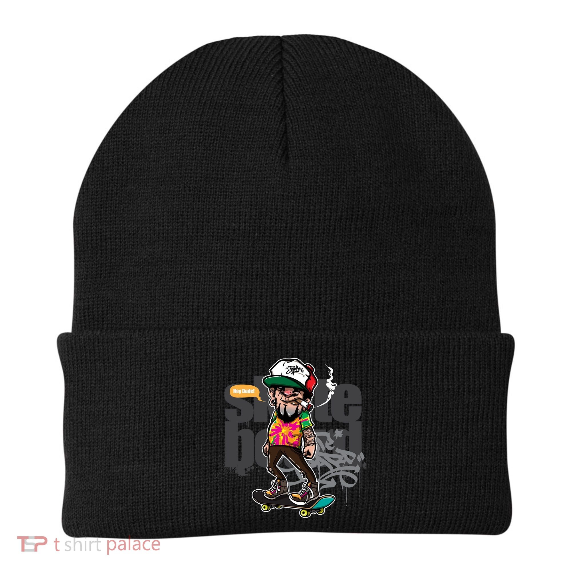 Hipster Riding Skateboard Beanie