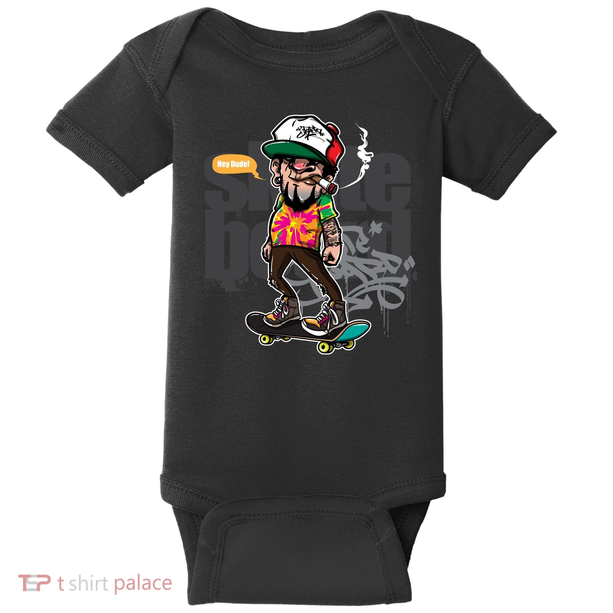 Hipster Riding Skateboard Baby Bodysuit