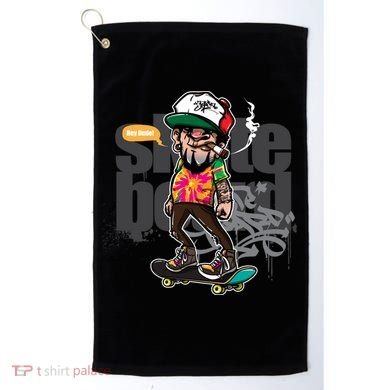 Hipster Riding Skateboard Golf Towel