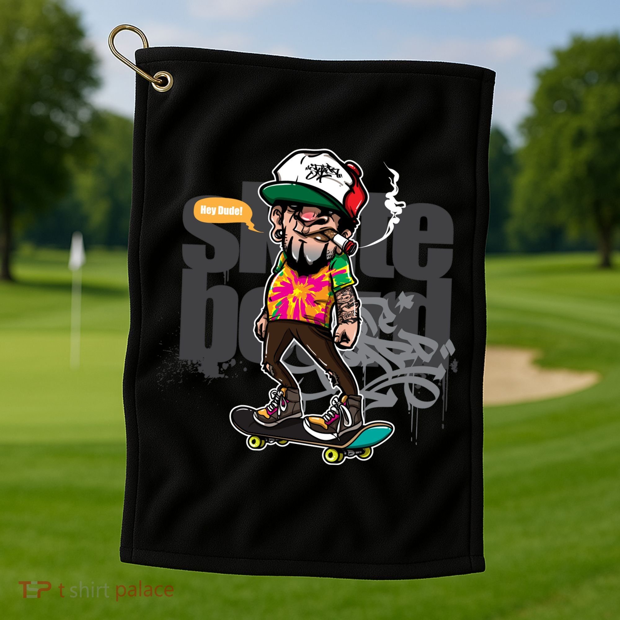Hipster Riding Skateboard Golf Towel