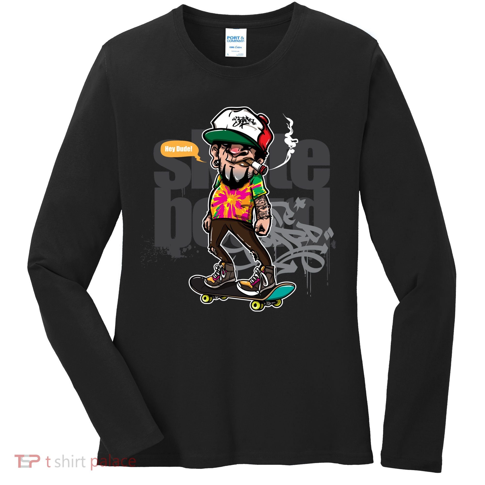 Hipster Riding Skateboard Women's Long Sleeve Shirt