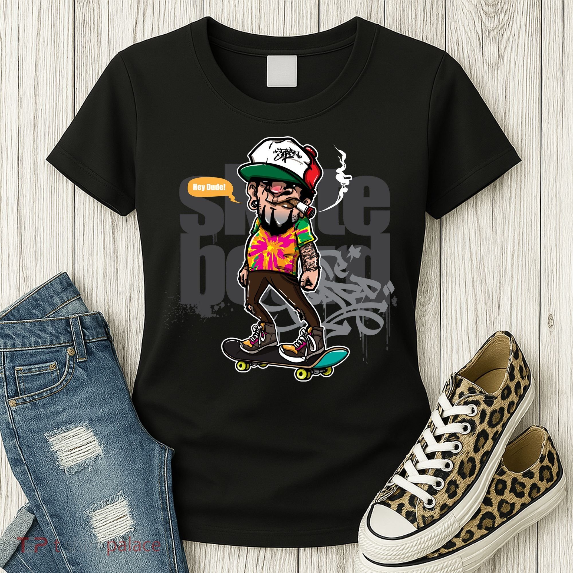Hipster Riding Skateboard Women's T-Shirt