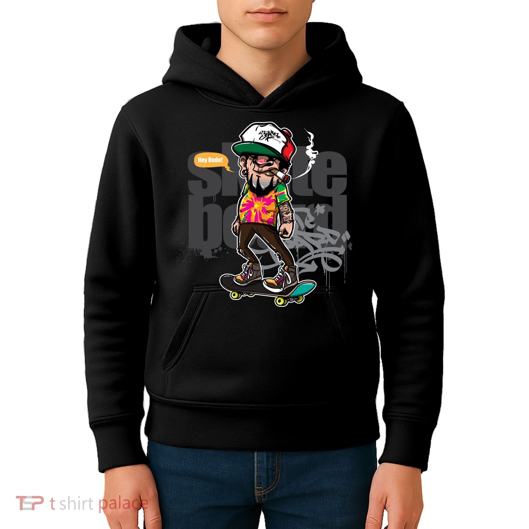 Hipster Riding Skateboard Kids Hoodie