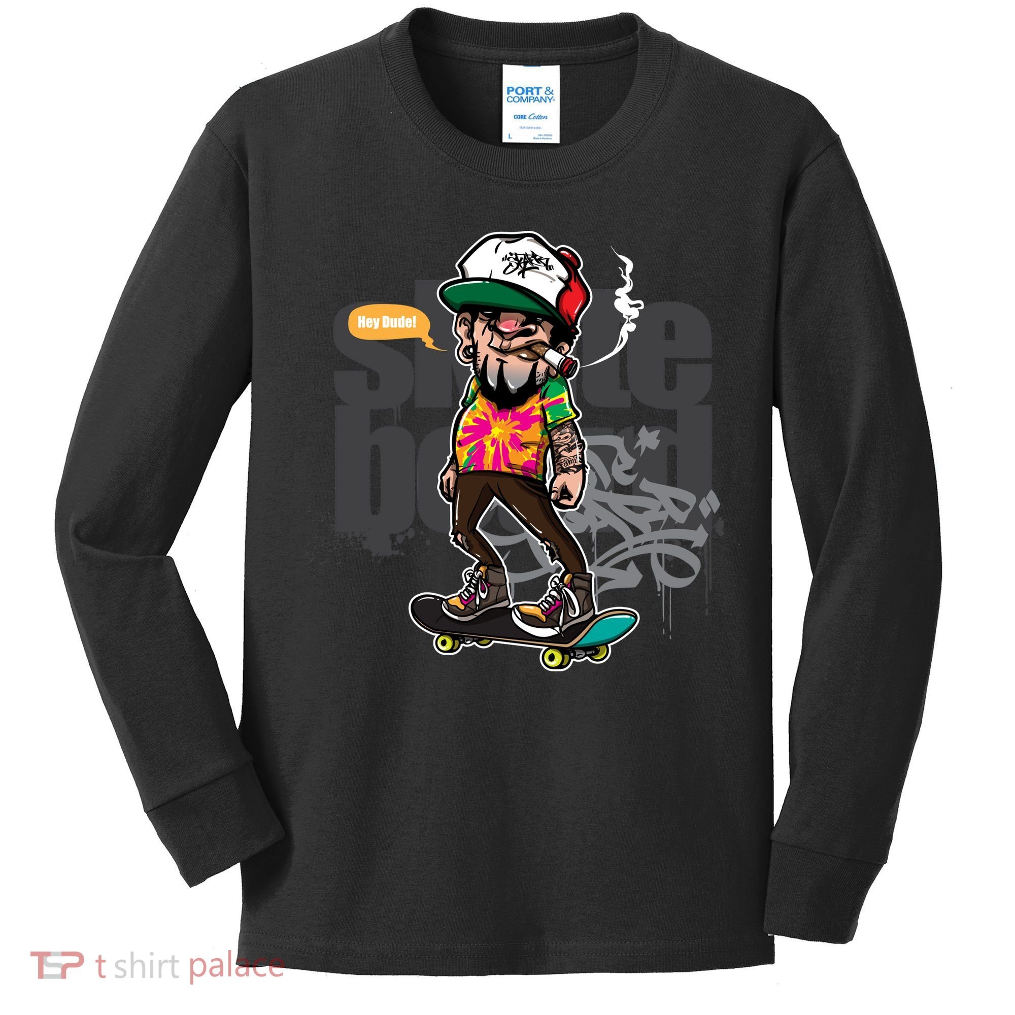 Hipster Riding Skateboard Kids Long Sleeve Shirt
